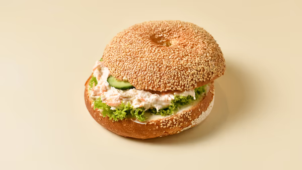 Homemade Chicken Salad with Vegetables in Sesame Bagel