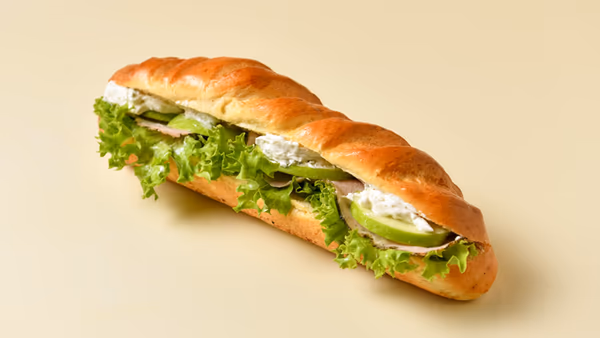 Roast Pork with Apple & Blue Cheese Sauce in Vienese Baguette