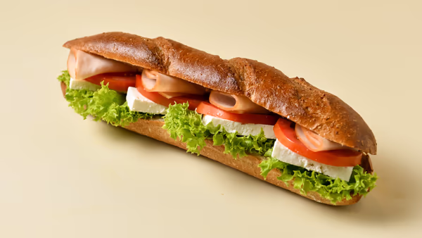 Smoked Turkey with Anari Cheese in Whole Wheat Baguette